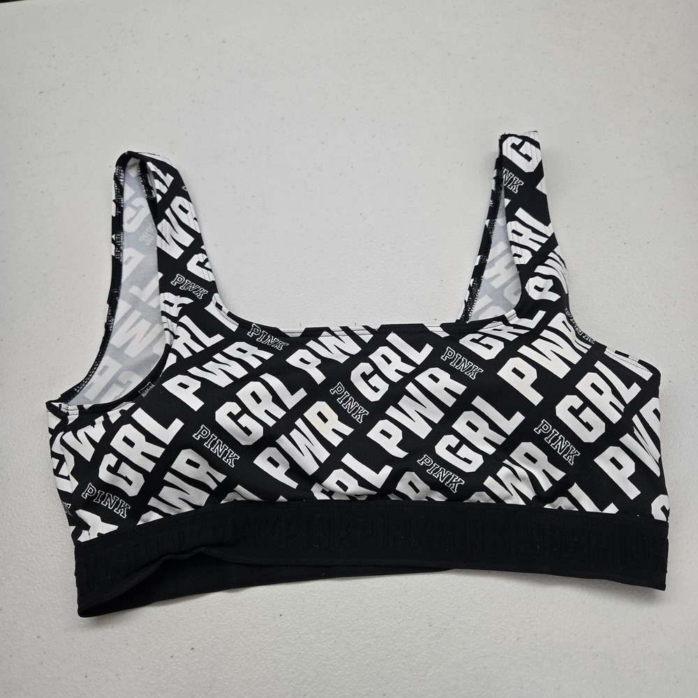 Victoria's Secret PINK Womenâ Sports Bra L Black White Geometric ULTIMATE